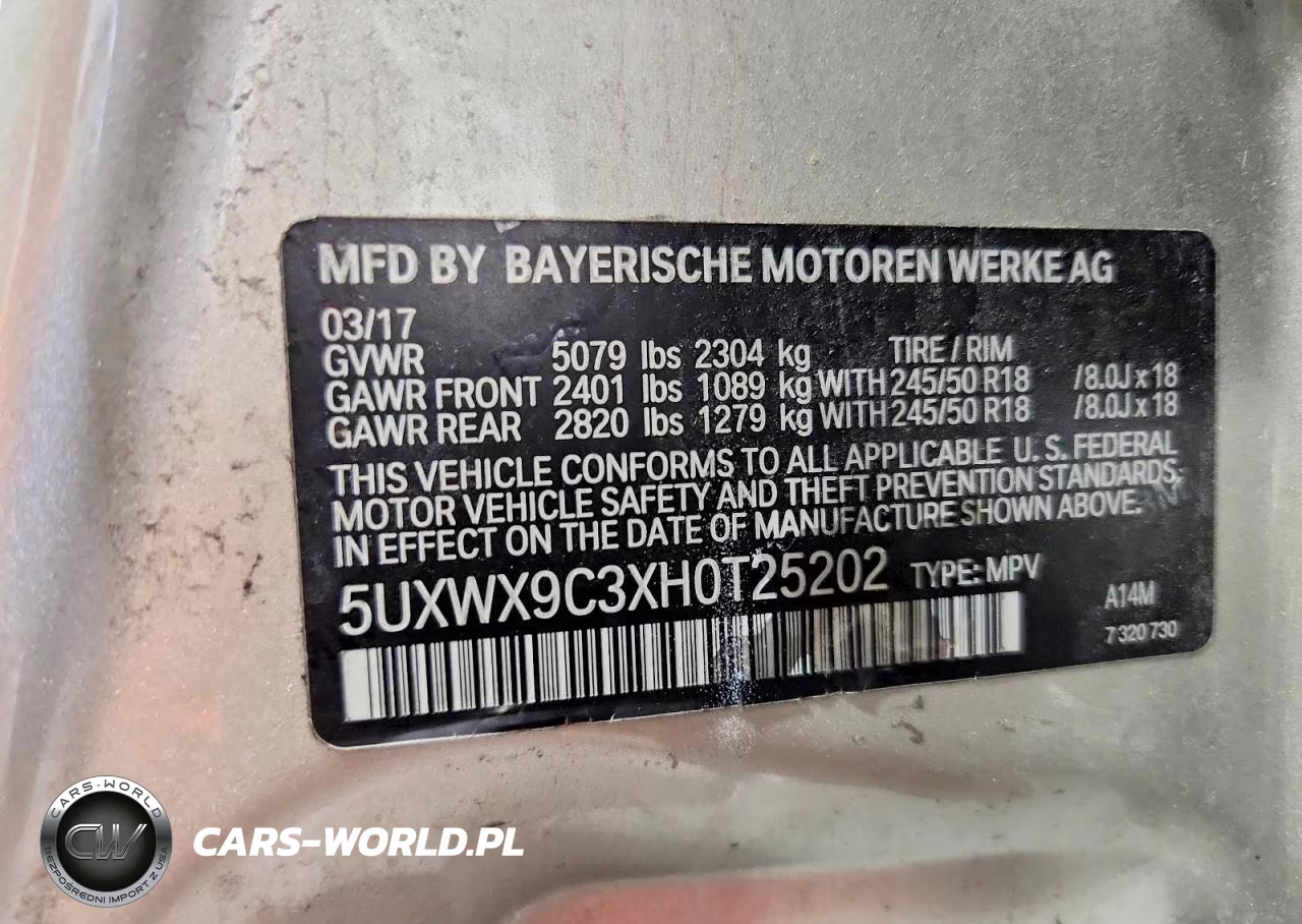 2017 BMW X3 xDrive28I VIN:5UXWX9C3XH0T25202 - 13