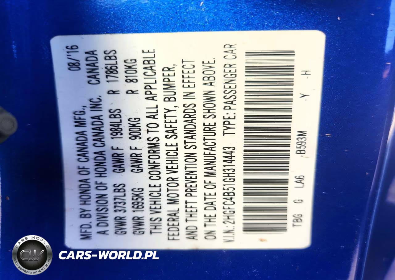 2016 Honda Civic Lx VIN:2HGFC4B51GH314443 - 13