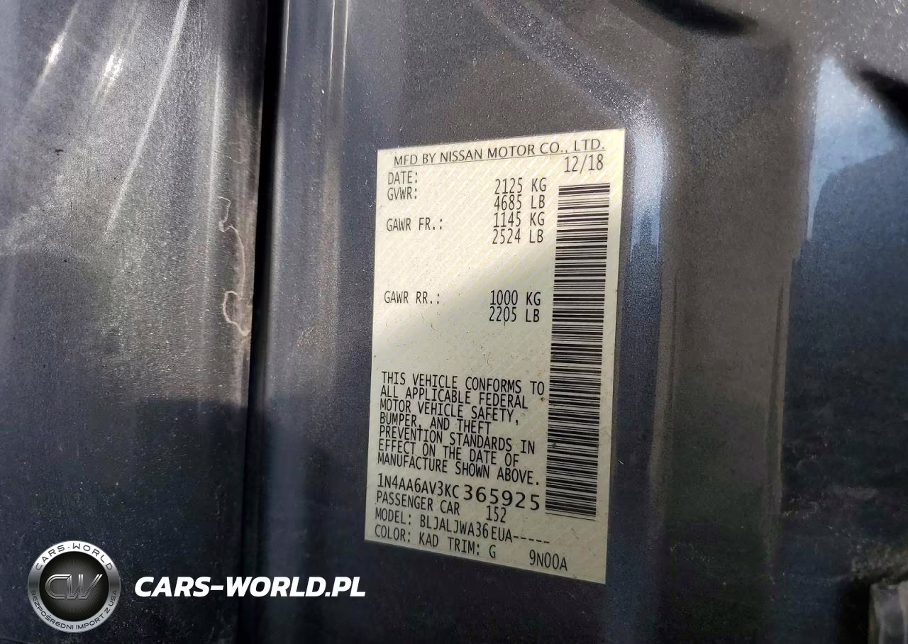 2019 Nissan Maxima 3.5 Sv VIN:1N4AA6AV3KC365925 - 12