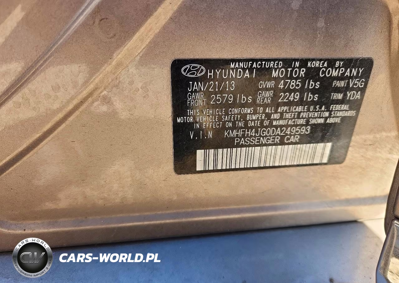 2013 Hyundai Azera Base VIN:KMHFH4JG0DA249593 - 12