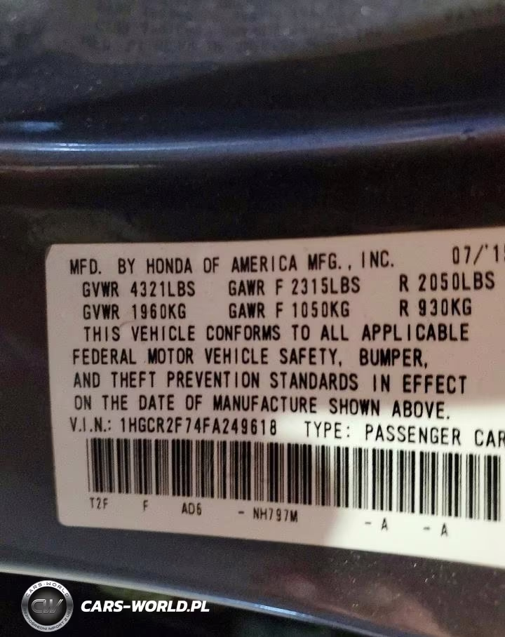 2015 Honda Accord Ex VIN:1HGCR2F74FA249618 - 12