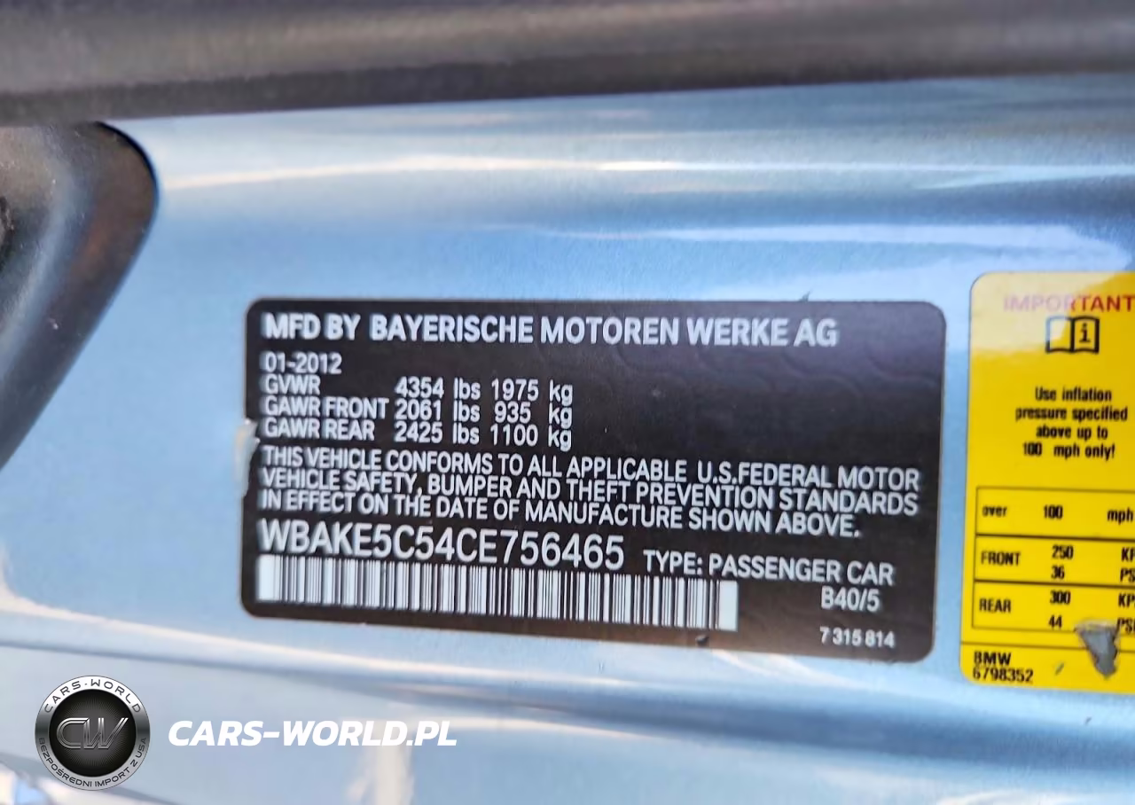 2012 BMW 328 I Sulev VIN:WBAKE5C54CE756465 - 12