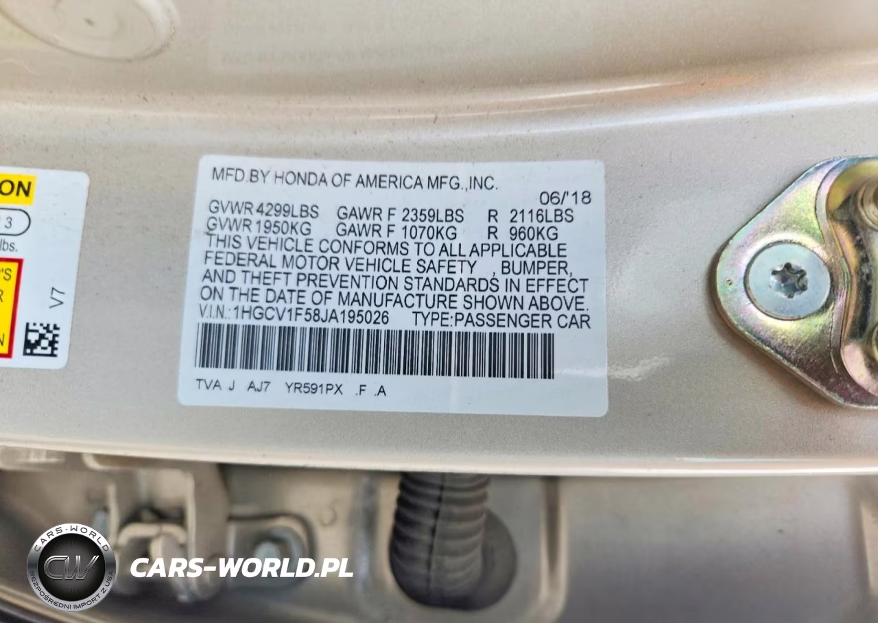 2018 Honda Accord Exl VIN:1HGCV1F58JA195026 - 12