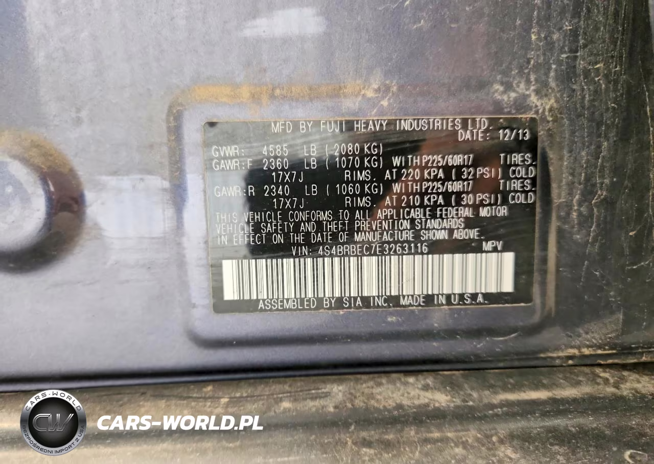 2014 Subaru Outback 2.5I Premium VIN:4S4BRBEC7E3263116 - 13