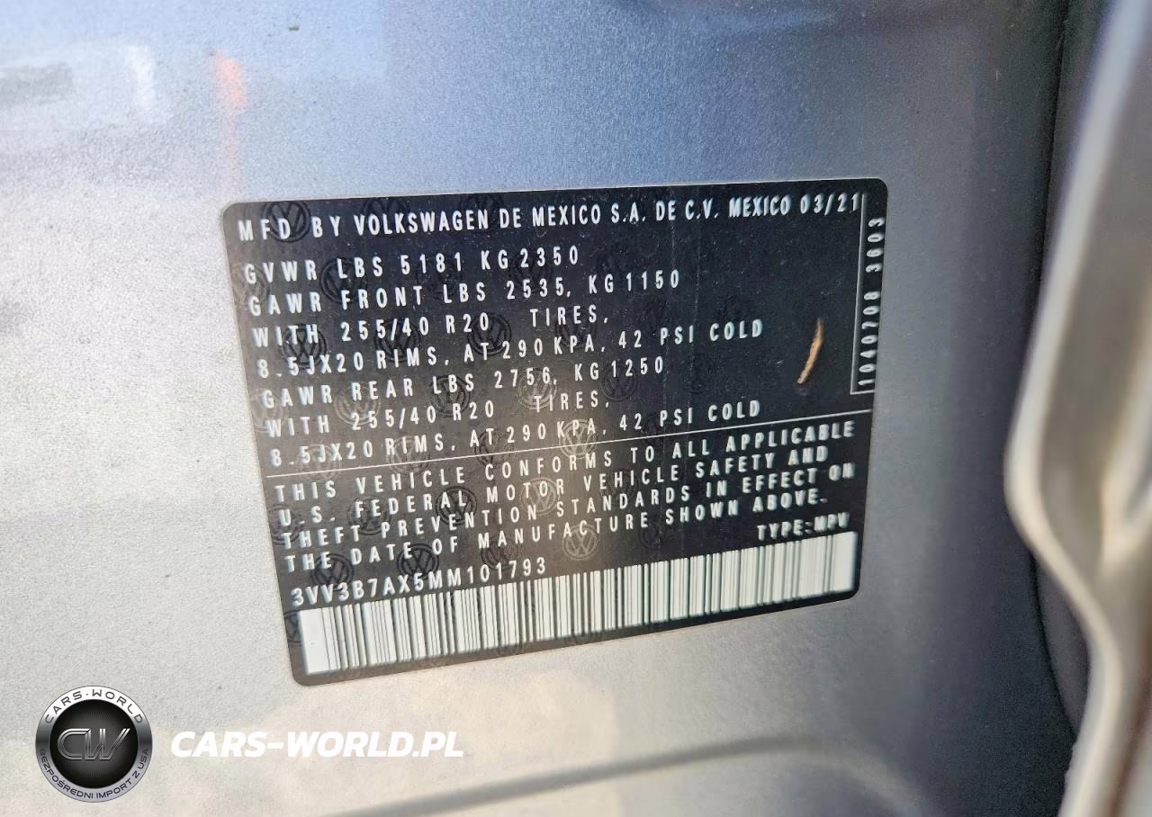 2021 Volkswagen Tiguan Se VIN:3VV3B7AX5MM101793 - 13
