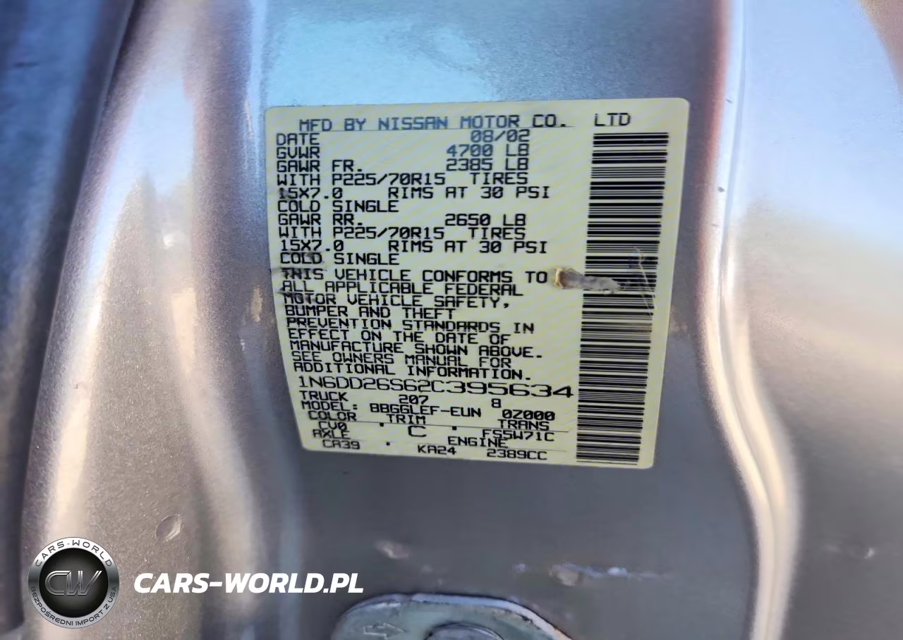 2002 Nissan Frontier Standard VIN:1N6DD26S62C395634 - 12