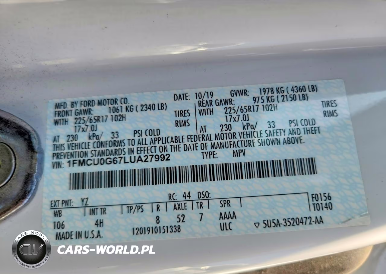 2020 Ford Escape Se VIN:1FMCU0G67LUA27992 - 14