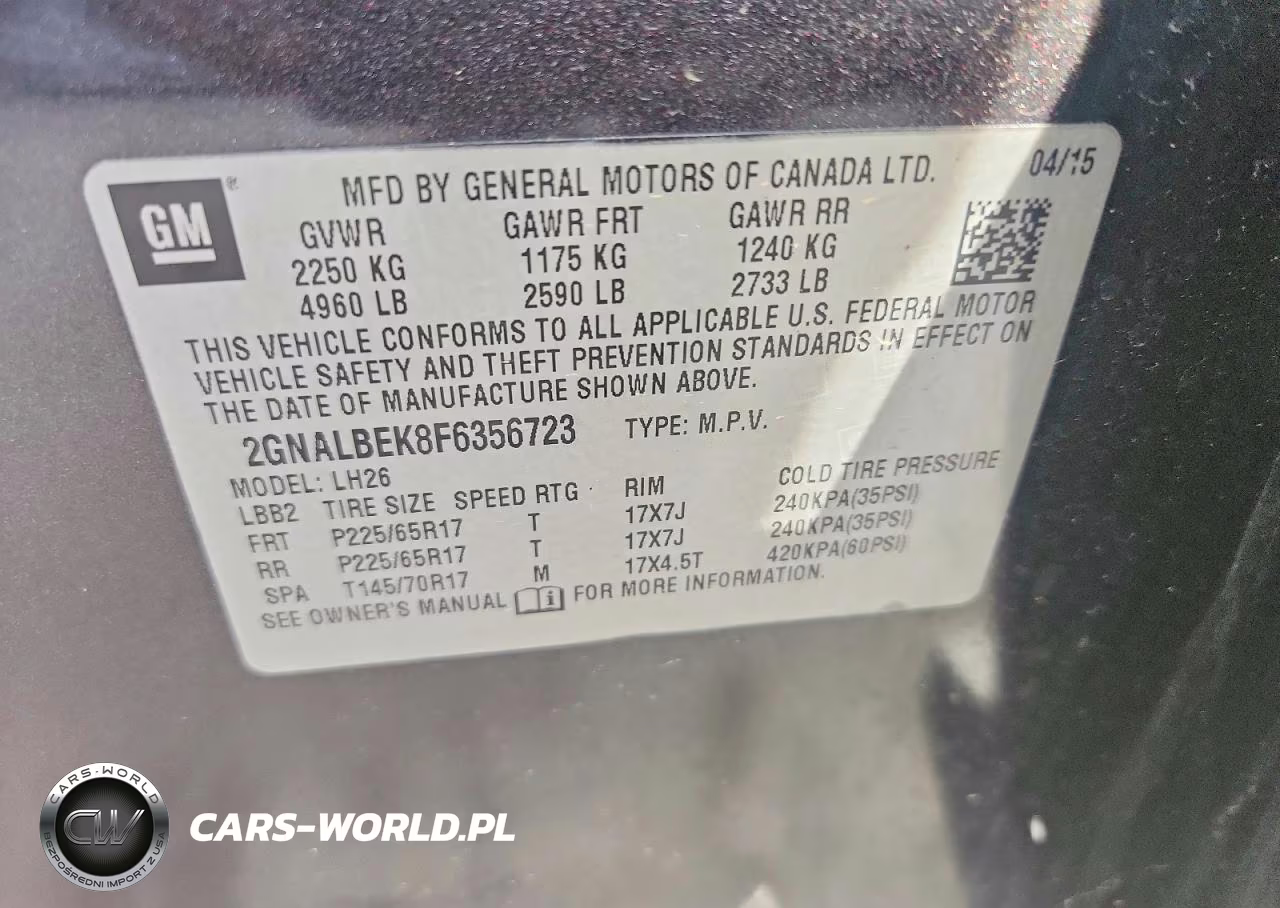 2015 Chevrolet Equinox Lt VIN:2GNALBEK8F6356723 - 13