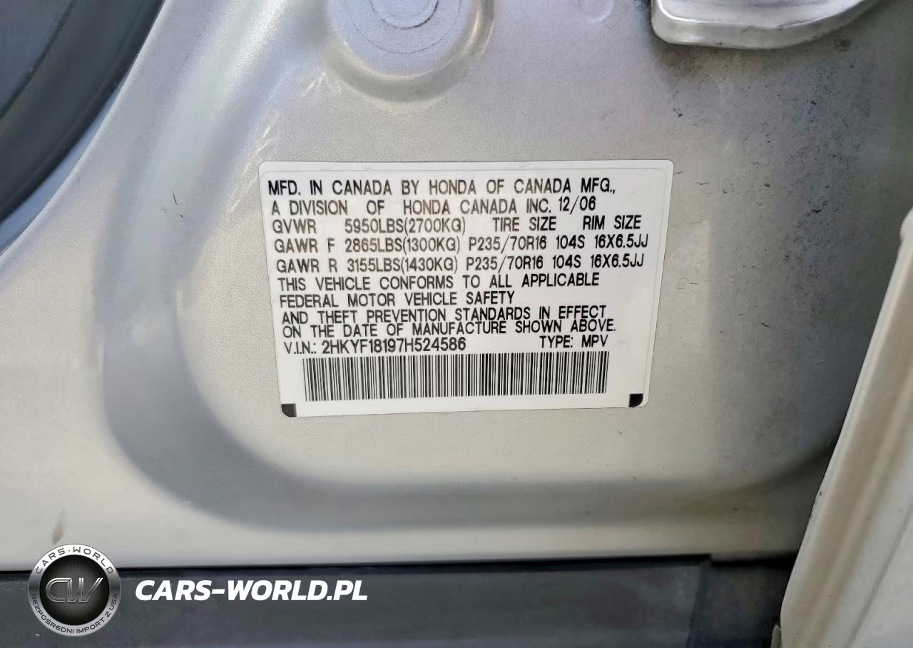 2007 Honda Pilot Lx VIN:2HKYF18197H524586 - 13