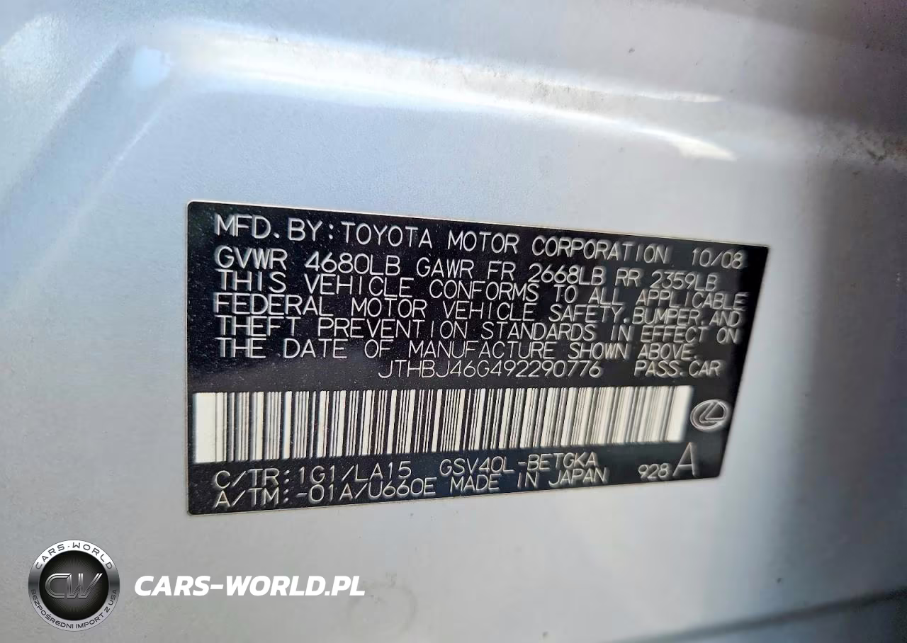 2009 Lexus Es 350 VIN:JTHBJ46G492290776 - 13