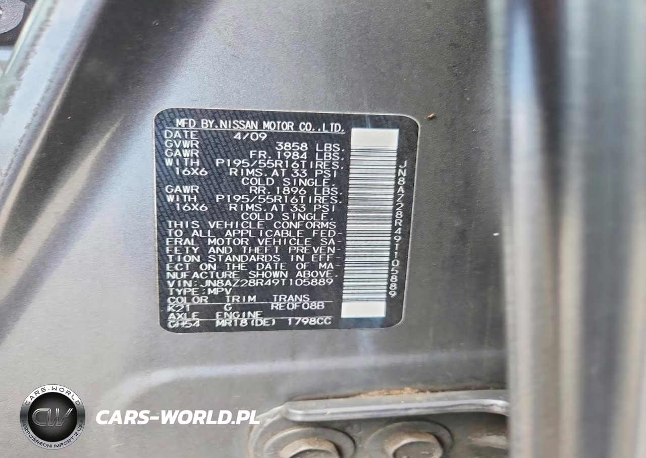 2009 Nissan Cube 1.8 VIN:JN8AZ28R49T105889 - 12