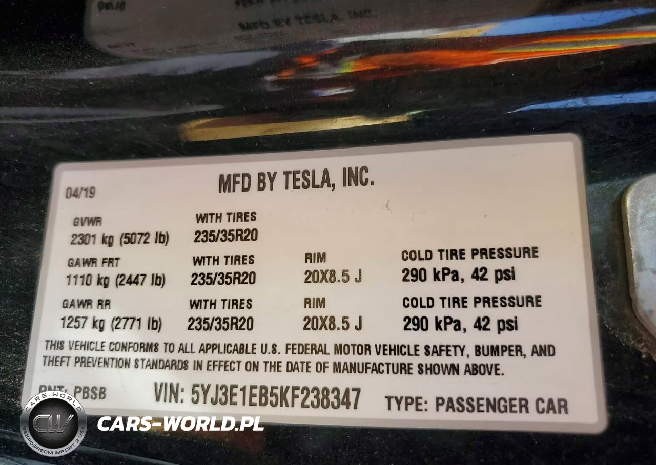 2019 Tesla Model 3 VIN:5YJ3E1EB5KF238347 - 12