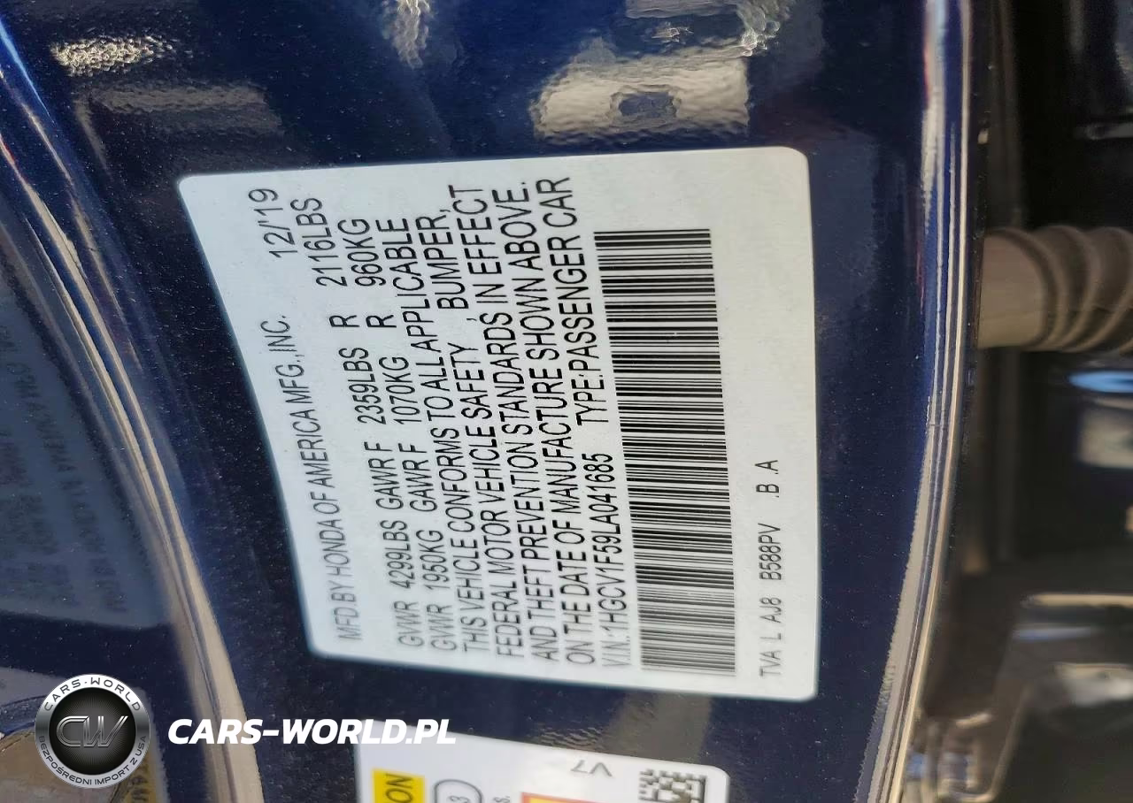 2020 Honda Accord Exl VIN:1HGCV1F59LA041685 - 12