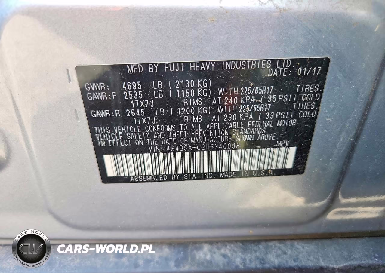 2017 Subaru Outback 2.5I Premium VIN:4S4BSAHC2H3340098 - 13