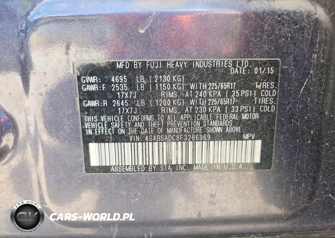 2015 Subaru Outback 2.5I Premium VIN:4S4BSADC8F3286969 - 13