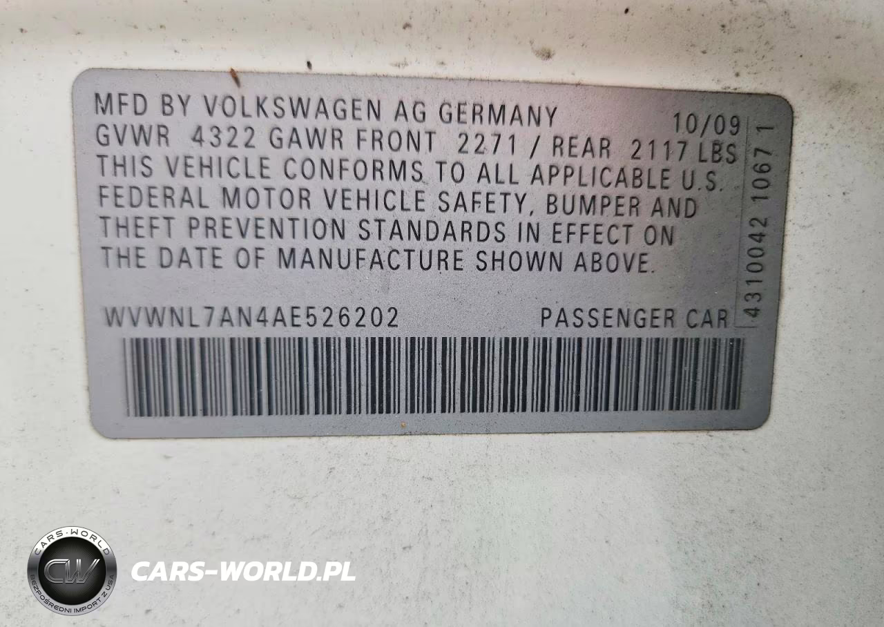 2010 Volkswagen Cc Sport VIN:WVWNL7AN4AE526202 - 12