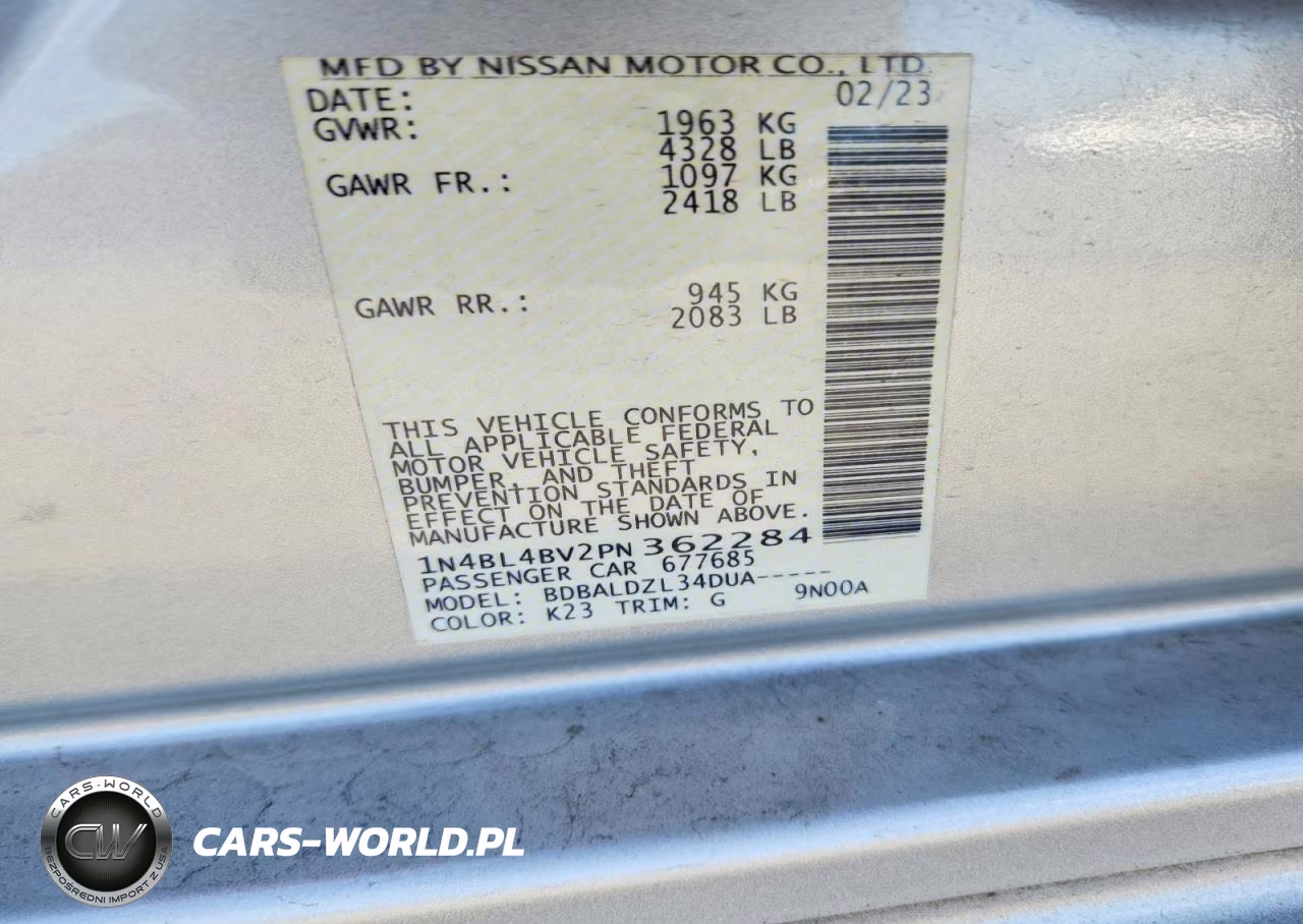2023 Nissan Altima S VIN:1N4BL4BV2PN362284 - 12