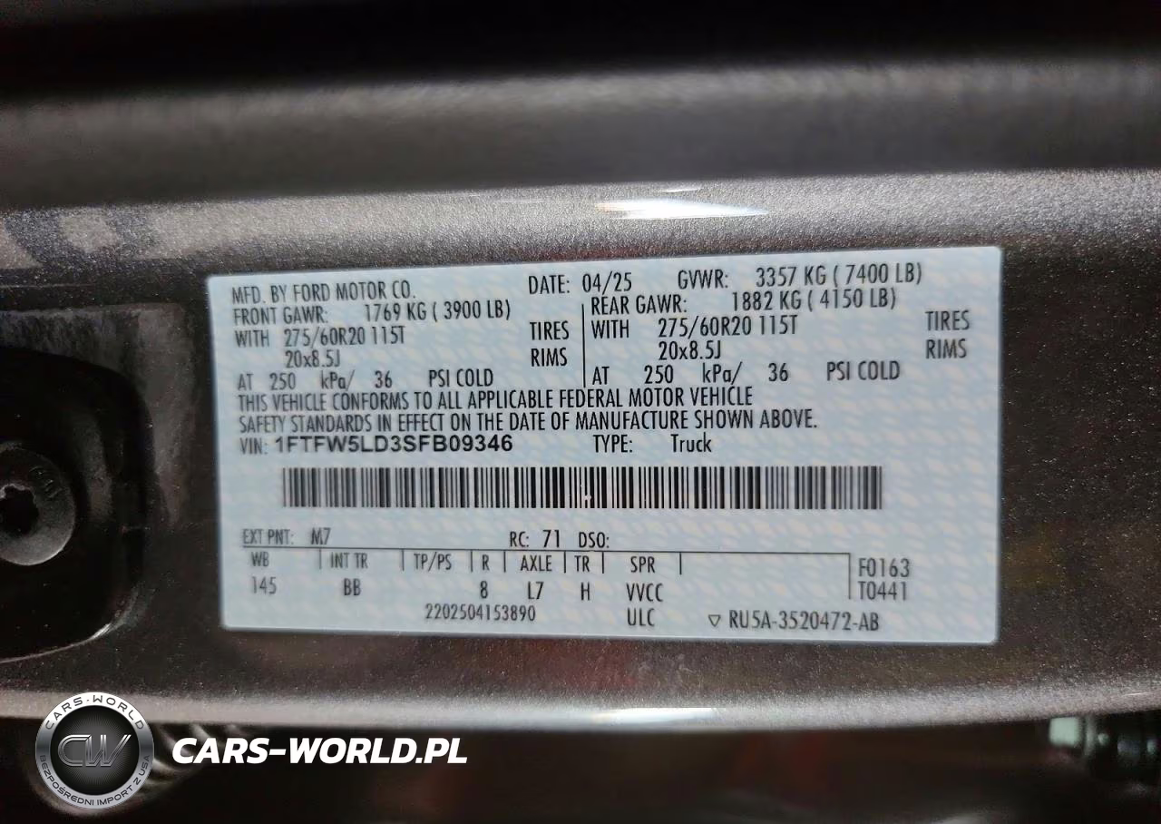 2025 Ford F150 Lariat VIN:1FTFW5LD3SFB09346 - 12