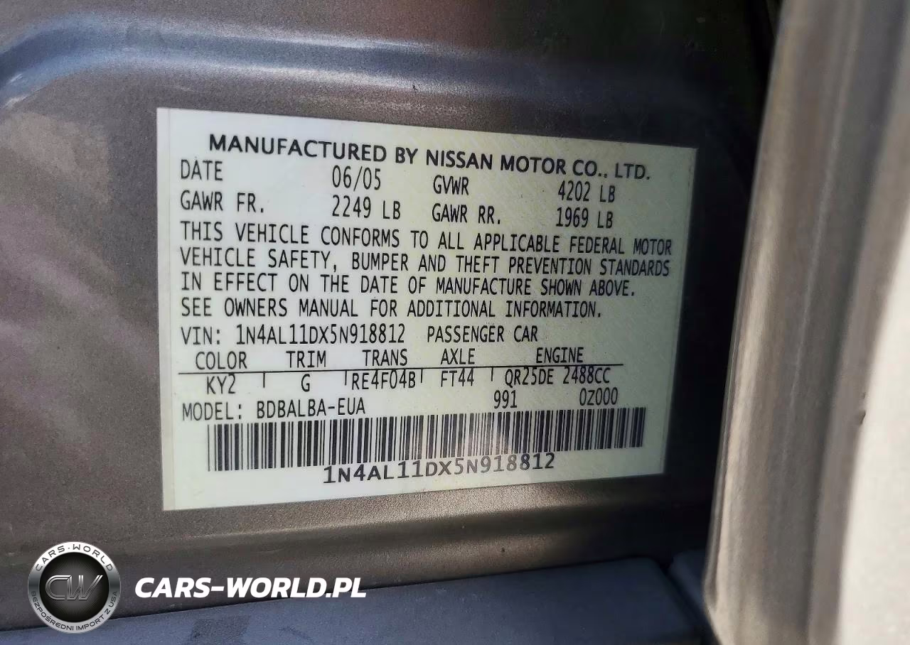 2005 Nissan Altima 2.5 VIN:1N4AL11DX5N918812 - 13