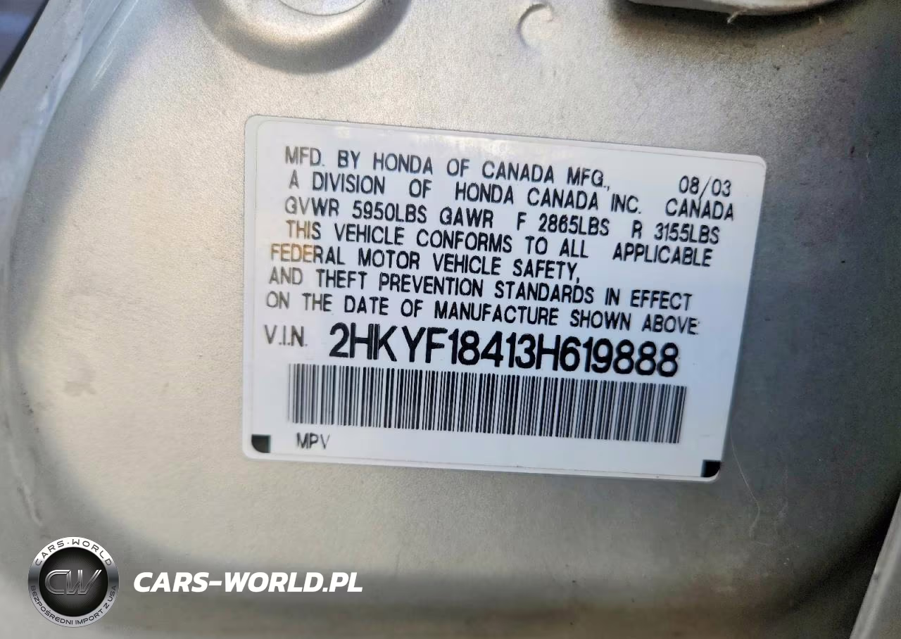 2003 Honda Pilot Ex VIN:2HKYF18413H619888 - 13