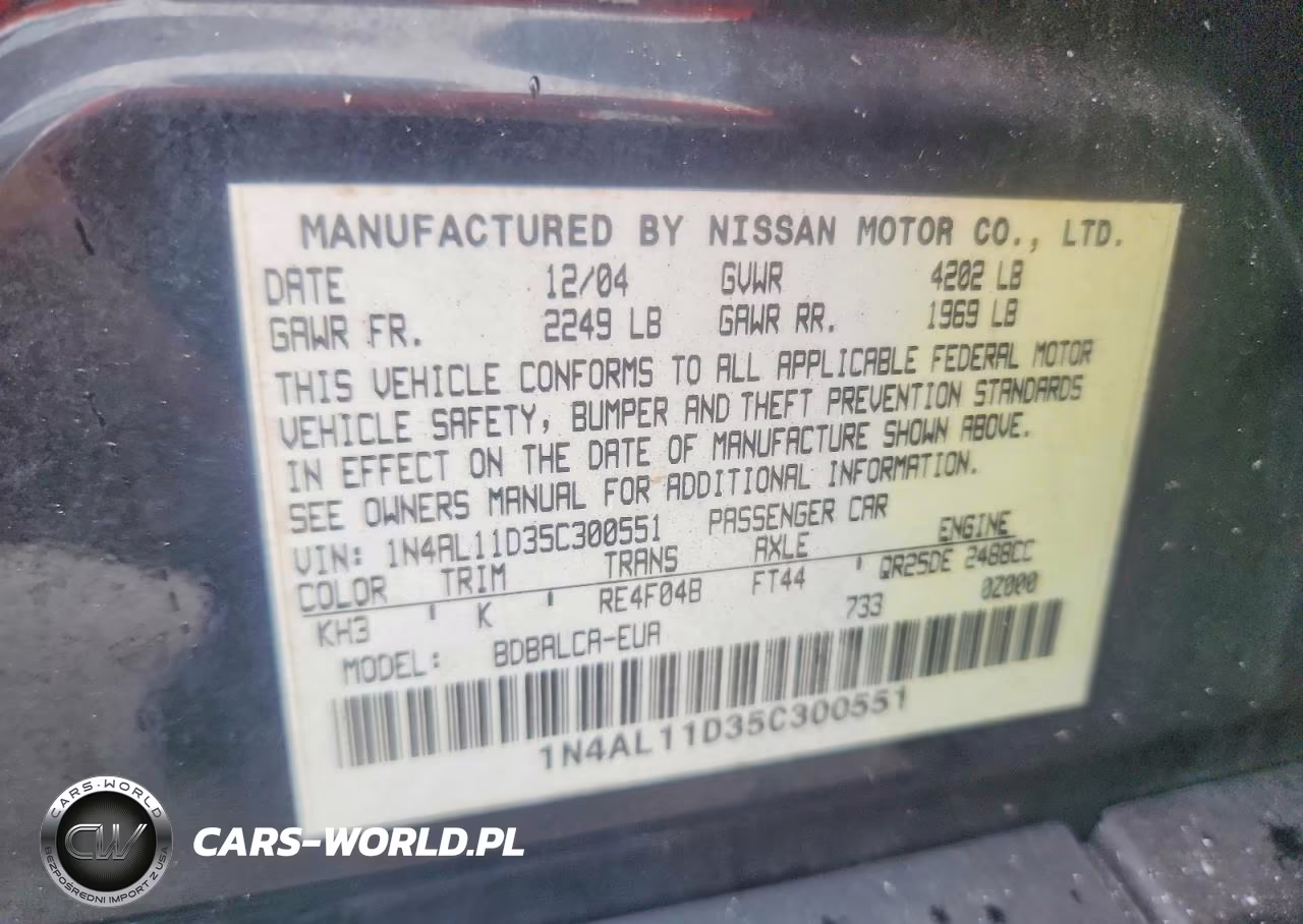 2005 Nissan Altima 2.5 VIN:1N4AL11D35C300551 - 12