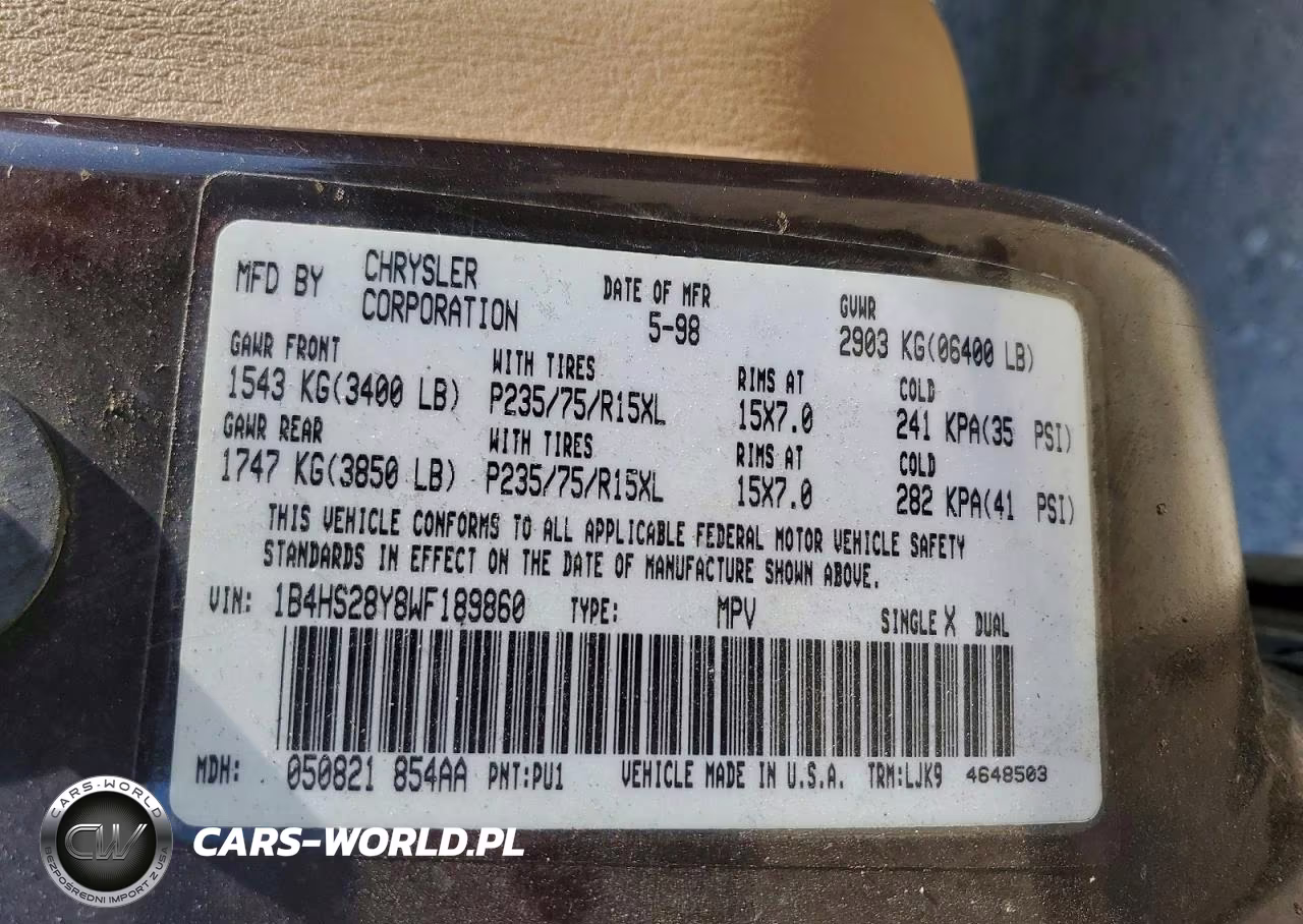 1998 Dodge Durango VIN:1B4HS28Y8WF189860 - 13