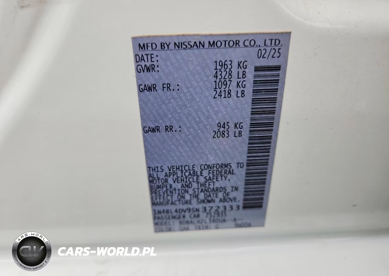 2025 Nissan Altima Sv VIN:1N4BL4DV9SN372333 - 12