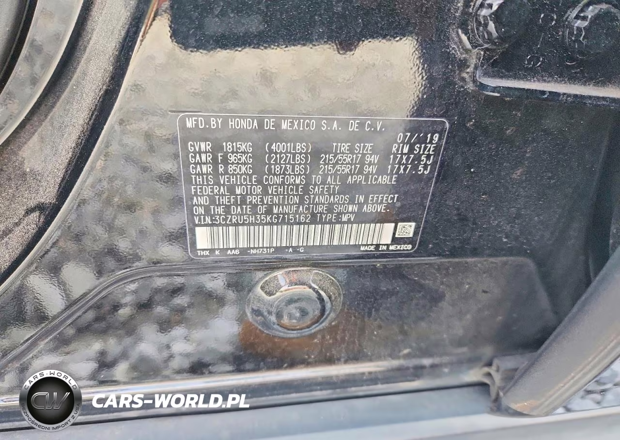2019 Honda Hr-V Lx VIN:3CZRU5H35KG715162 - 12