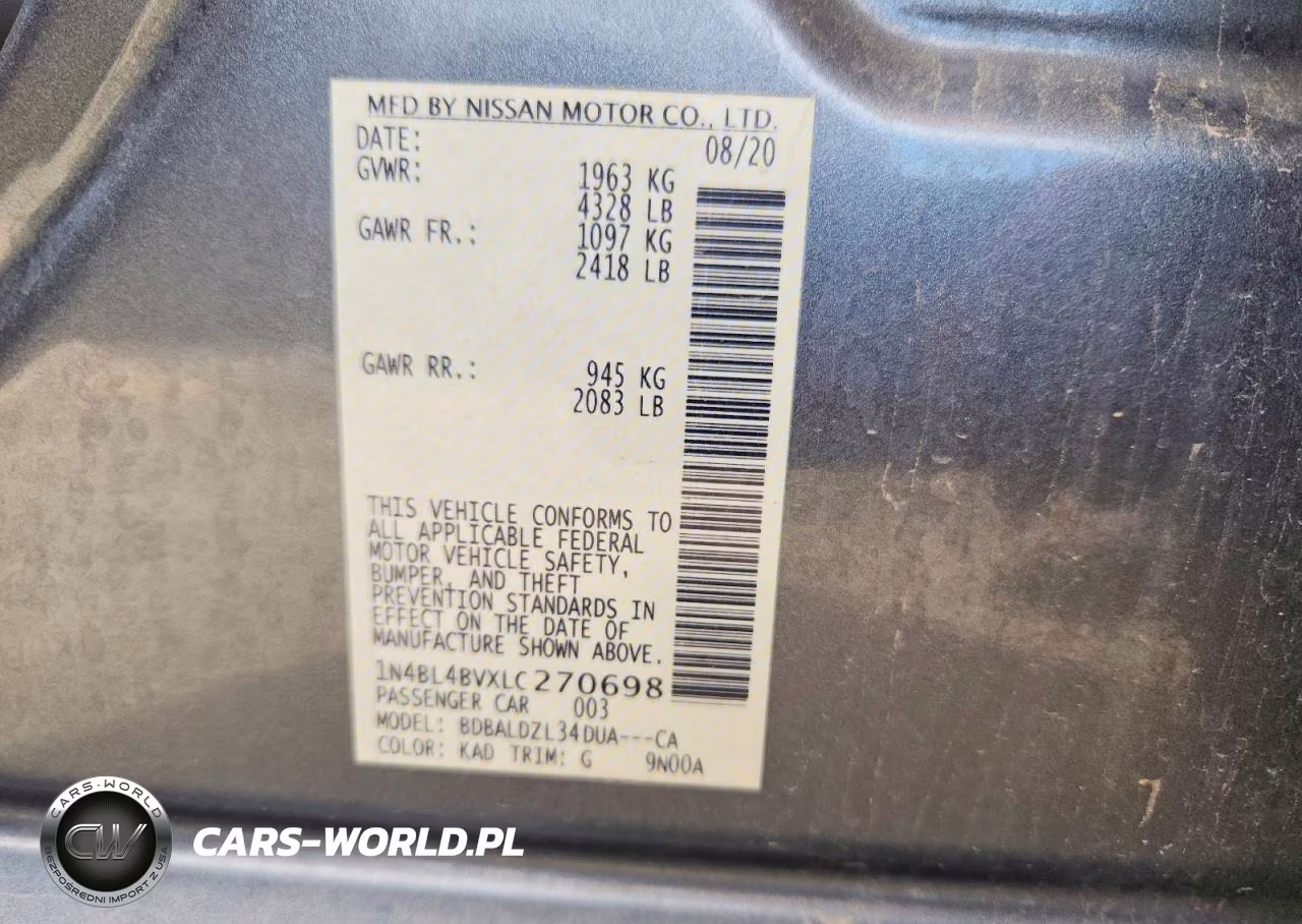 2020 Nissan Altima S VIN:1N4BL4BVXLC270698 - 13