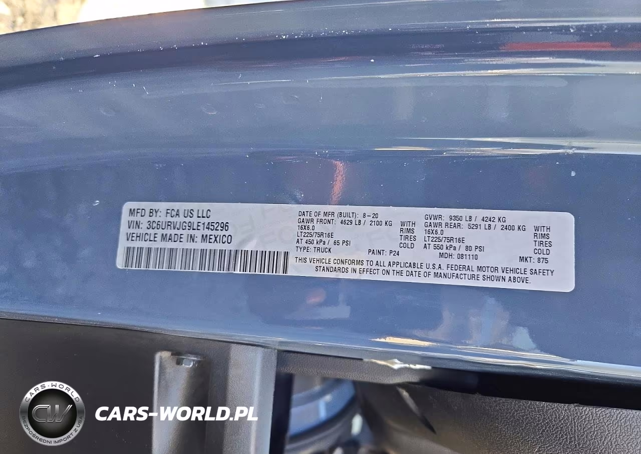 2020 Ram Promaster 3500 Delivery Van VIN:3C6URVJG9LE145296 - 13