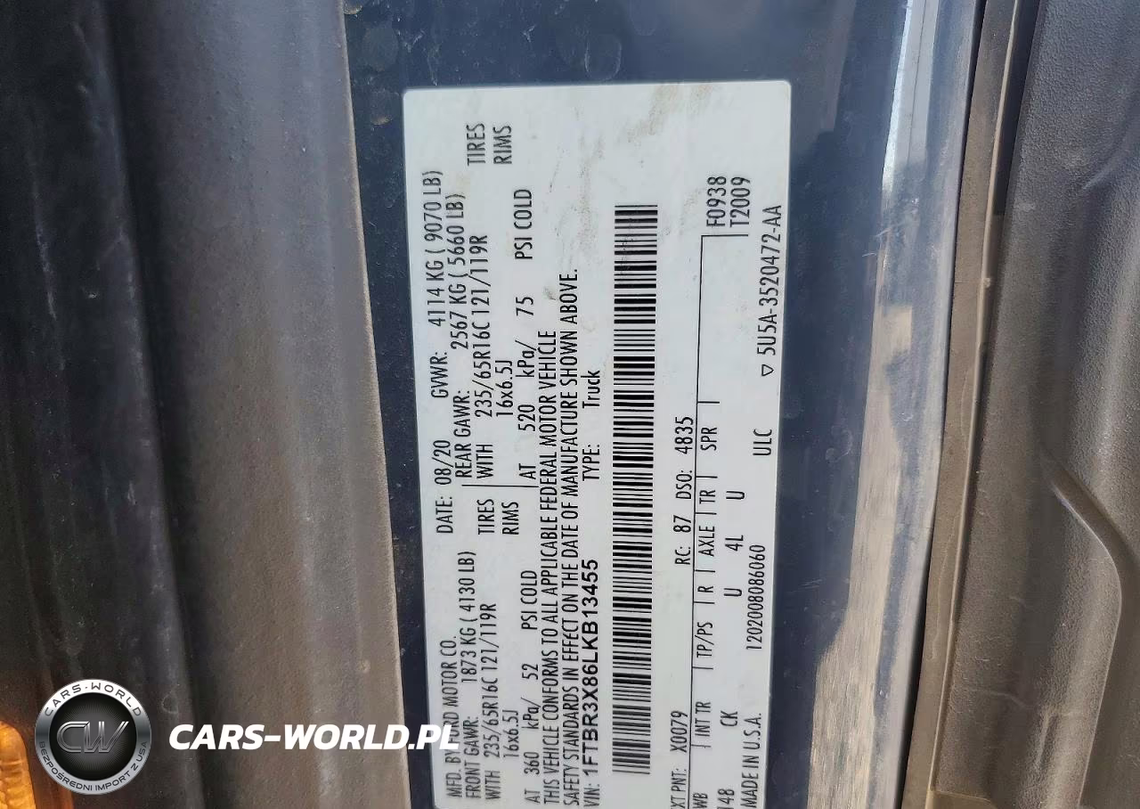 2020 Ford Transit 250 Delivery Van VIN:1FTBR3X86LKB13455 - 12
