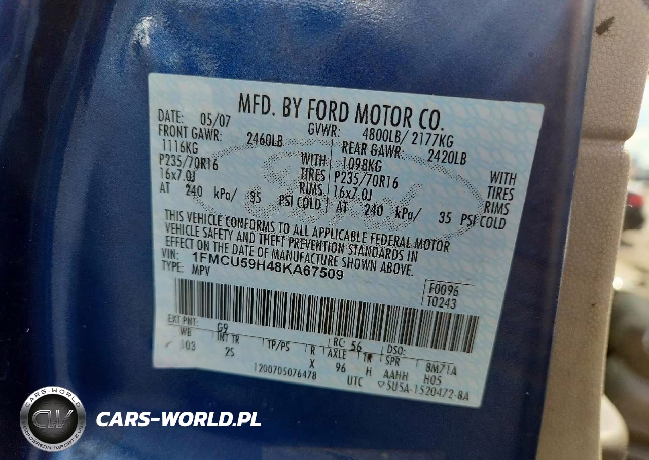2008 Ford Escape Hev VIN:1FMCU59H48KA67509 - 13