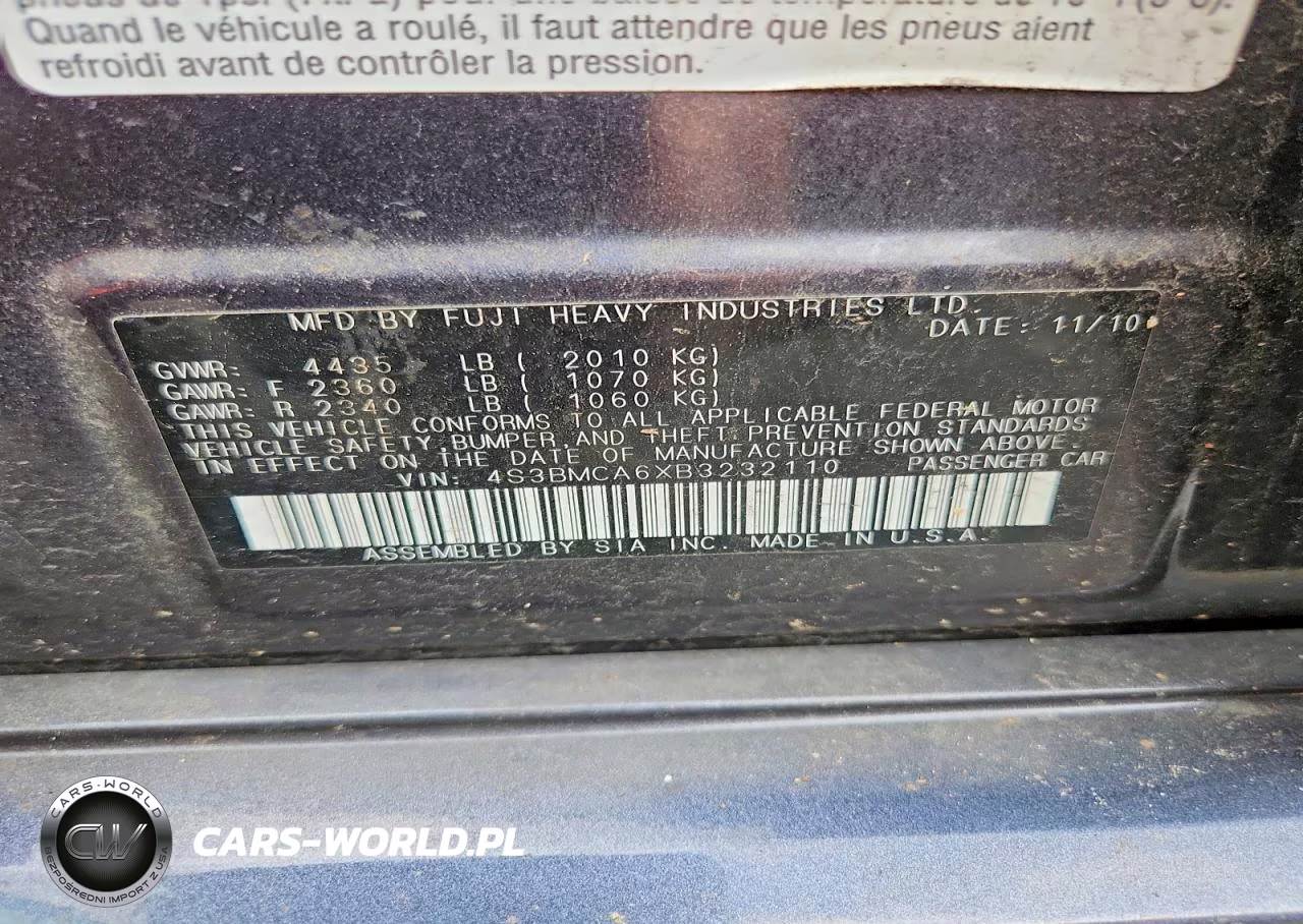 2011 Subaru Legacy 2.5I VIN:4S3BMCA6XB3232110 - 12