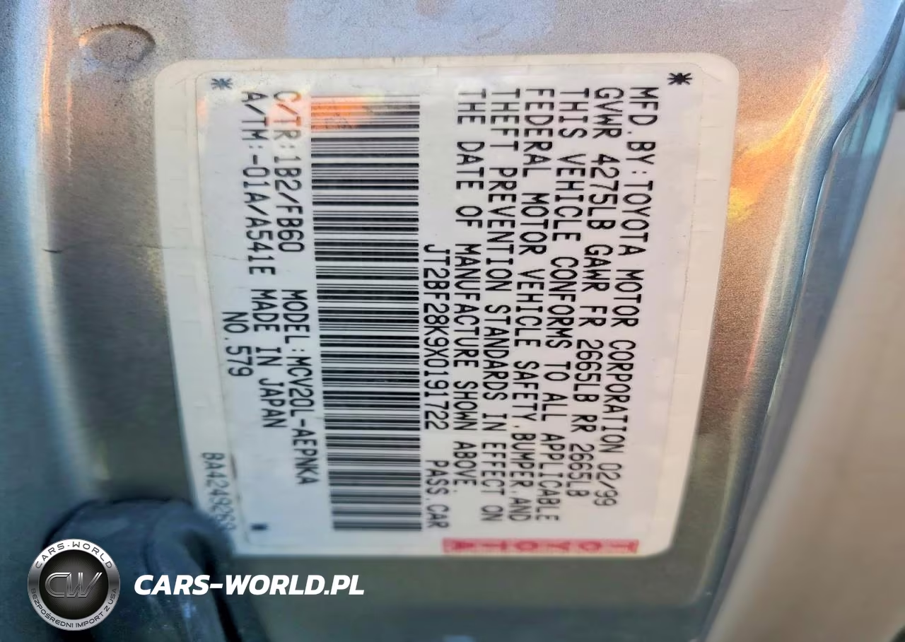 1999 Toyota Camry Le V6 VIN:JT2BF28K9X0191722 - 12