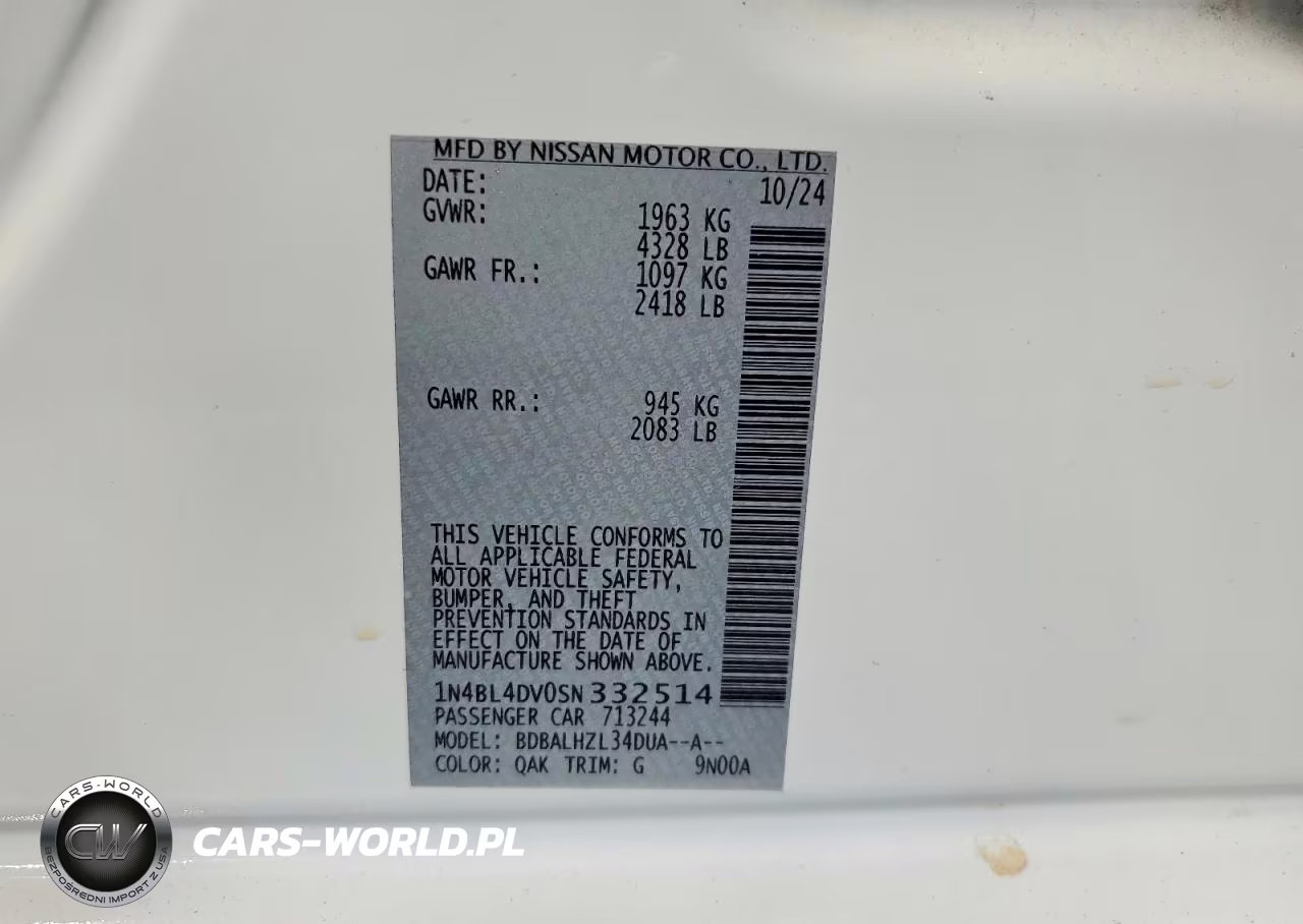 2025 Nissan Altima Sv VIN:1N4BL4DV0SN332514 - 13