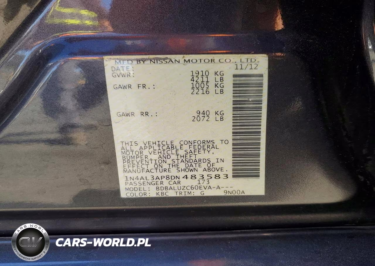 2013 Nissan Altima 2.5 VIN:1N4AL3AP8DN483583 - 12