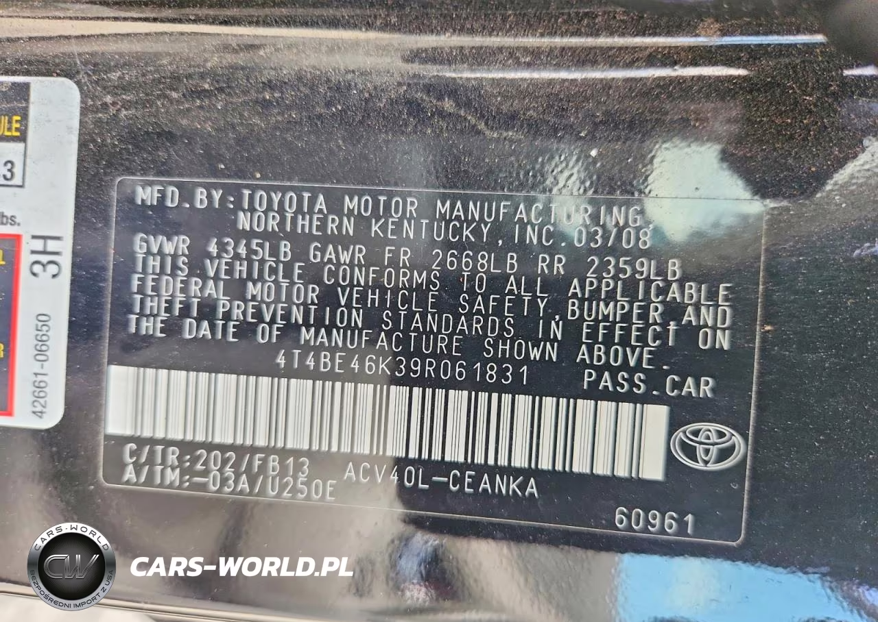 2009 Toyota Camry Le VIN:4T4BE46K39R061831 - 12