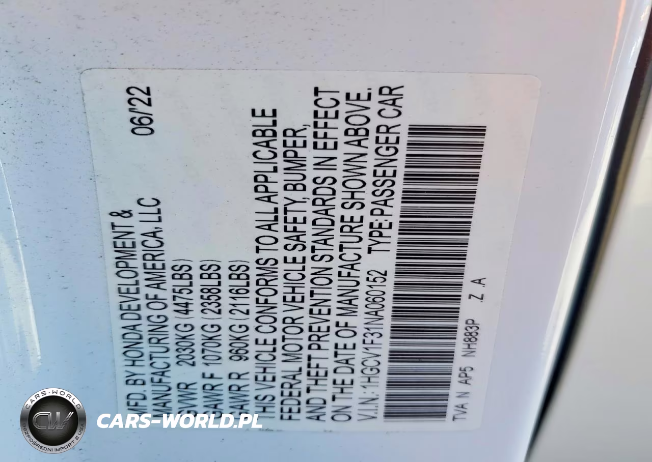 2022 Honda Accord Sport VIN:1HGCV1F31NA060152 - 12