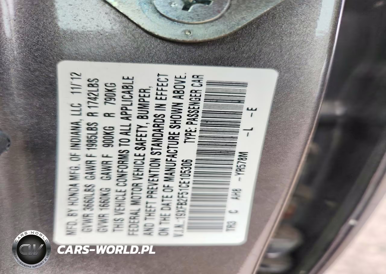 2012 Honda Civic Lx VIN:19XFB2F51CE105306 - 12