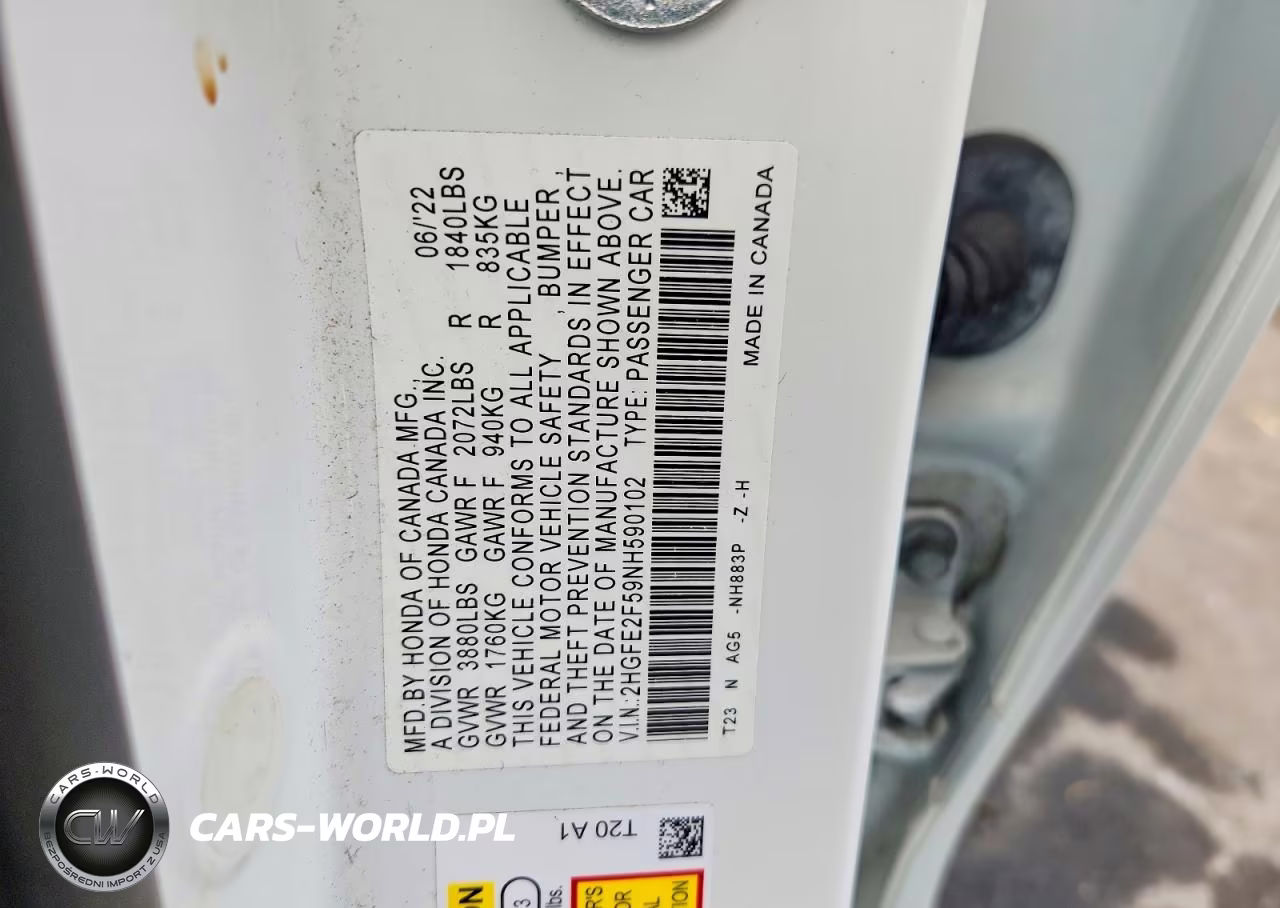 2022 Honda Civic Sport VIN:2HGFE2F59NH590102 - 12