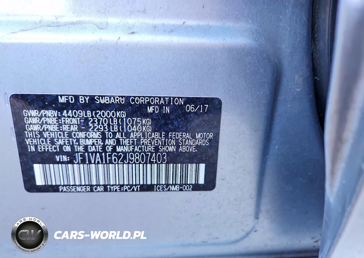 2018 Subaru Wrx Limited VIN:JF1VA1F62J9807403 - 12