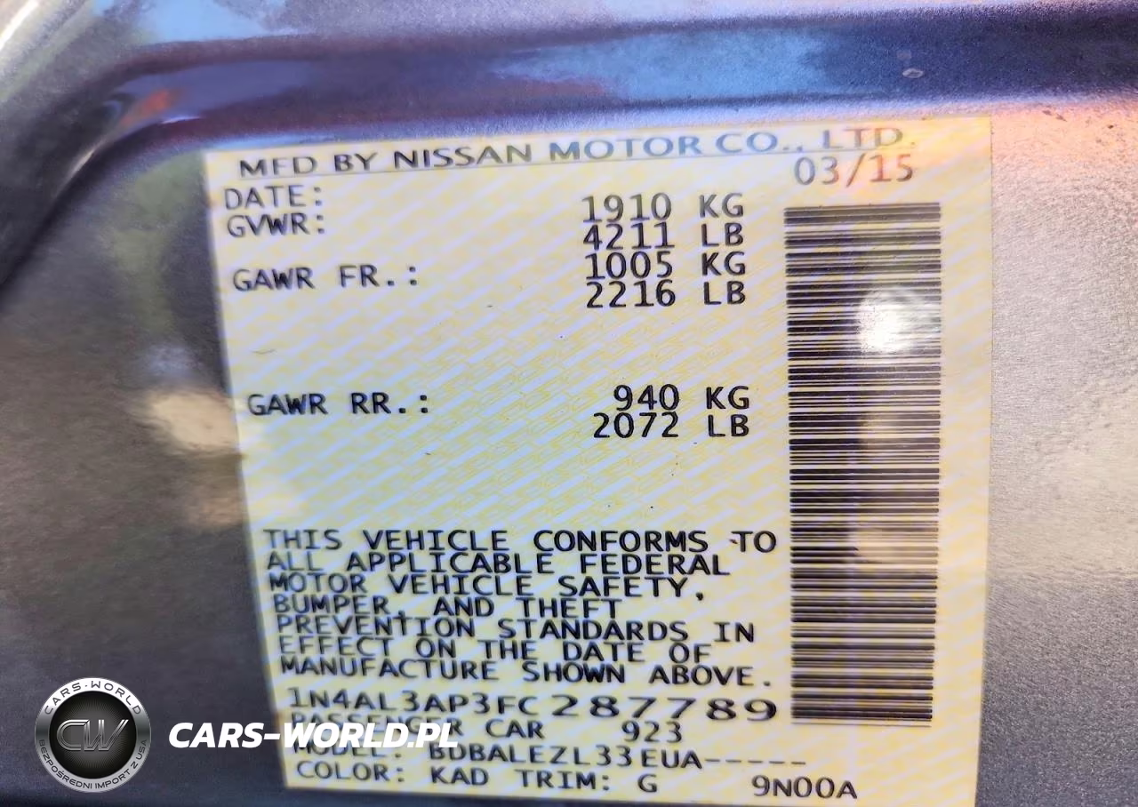 2015 Nissan Altima 2.5 S VIN:1N4AL3AP3FC287789 - 12