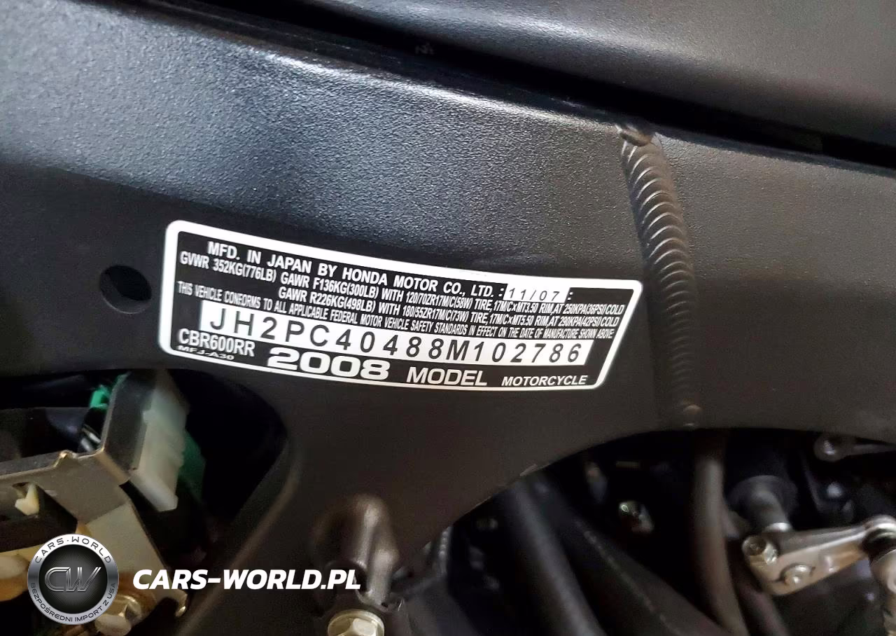 2008 Honda Cbr600 Rr VIN:JH2PC40488M102786 - 9