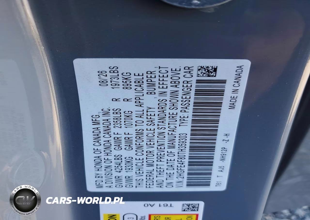 2026 Honda Civic Sport VIN:2HGFE4F80TH359303 - 12