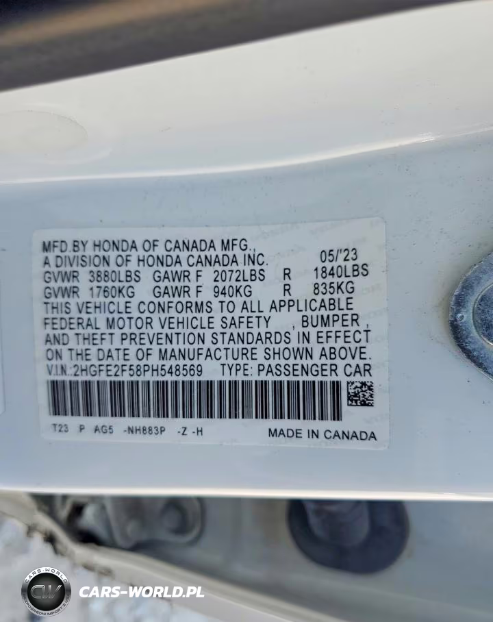2023 Honda Civic Sport VIN:2HGFE2F58PH548569 - 12