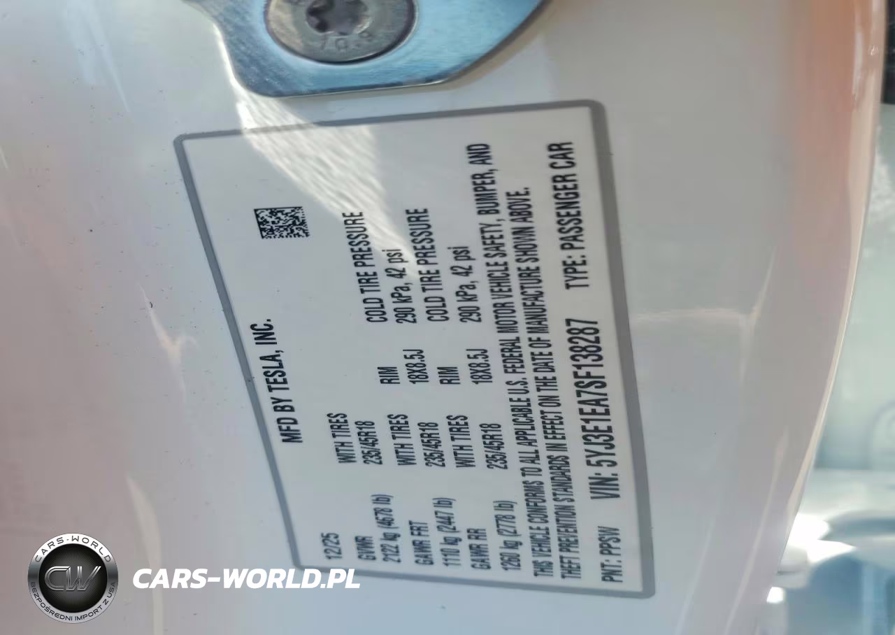 2025 Tesla Model 3 VIN:5YJ3E1EA7SF138287 - 12