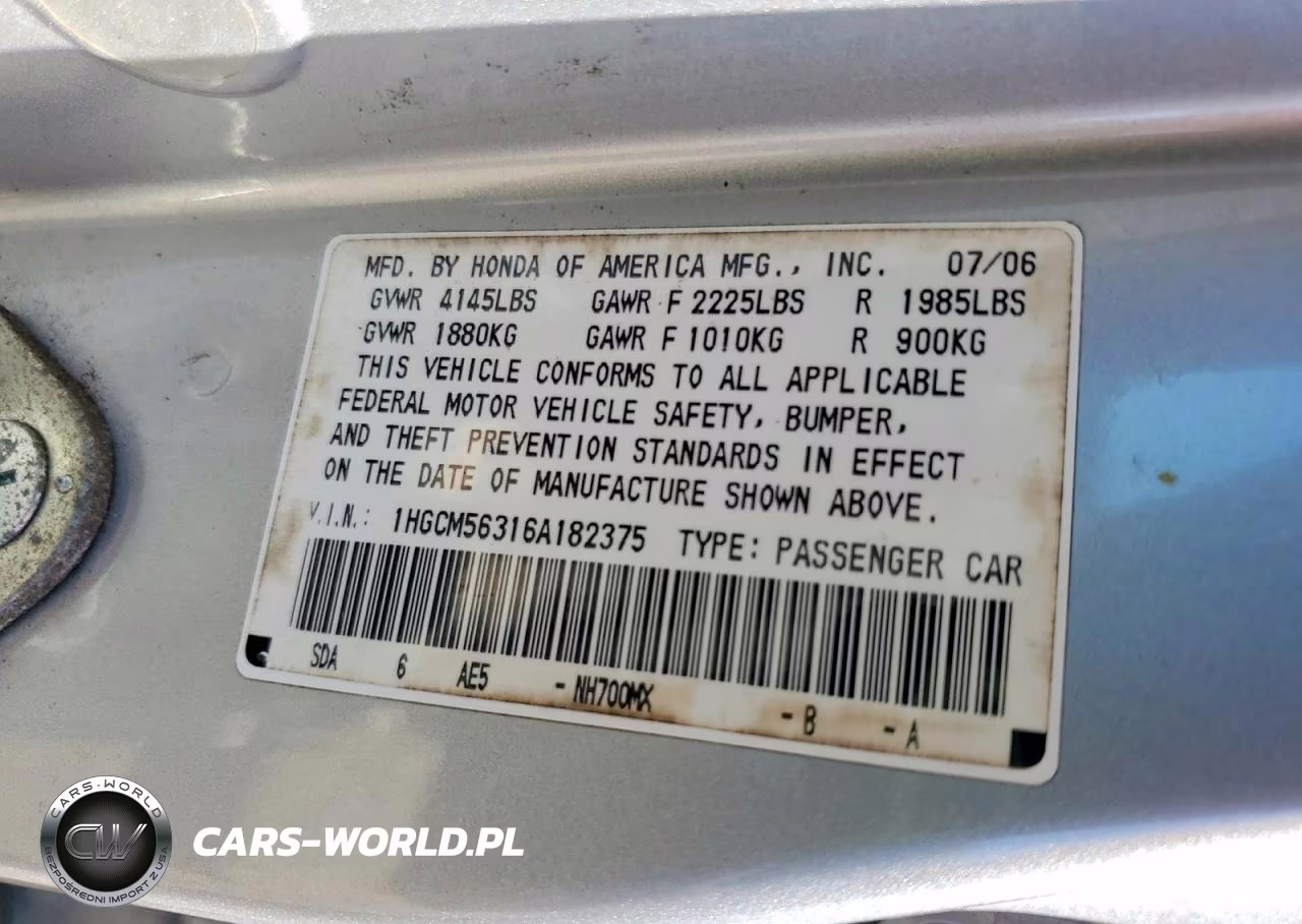 2006 Honda Accord Se VIN:1HGCM56316A182375 - 13
