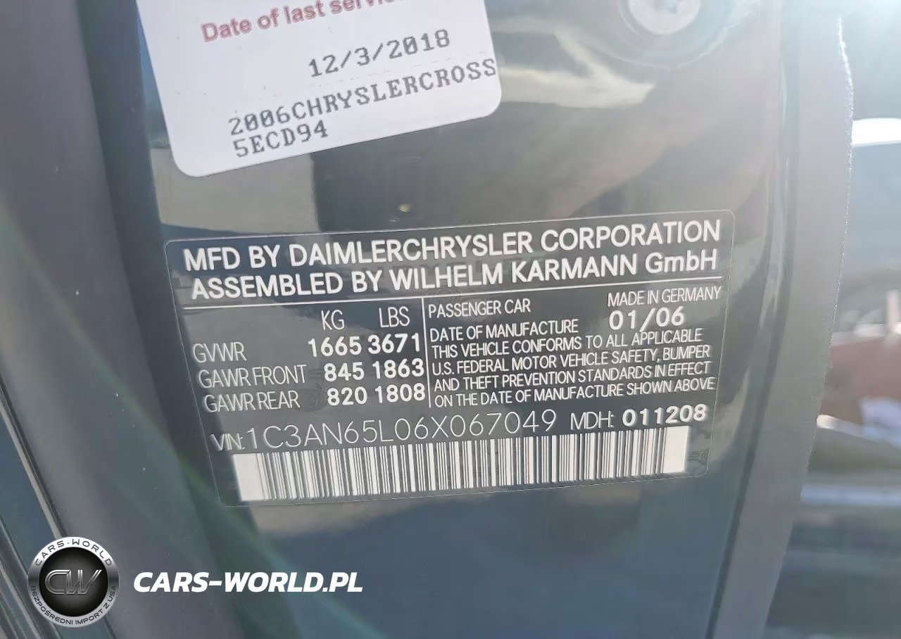 2006 Chrysler Crossfire Limited VIN:1C3AN65L06X067049 - 12