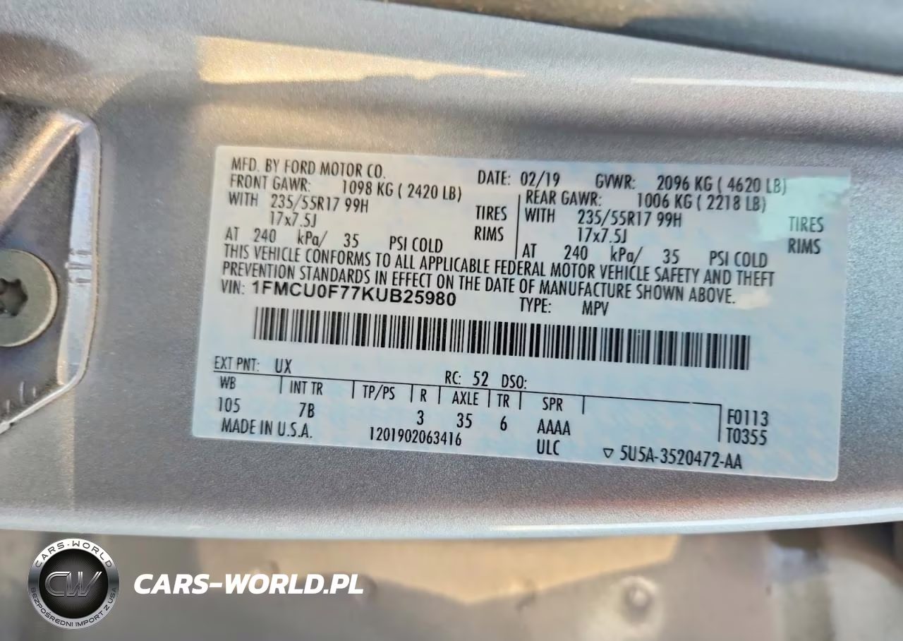 2019 Ford Escape S VIN:1FMCU0F77KUB25980 - 13