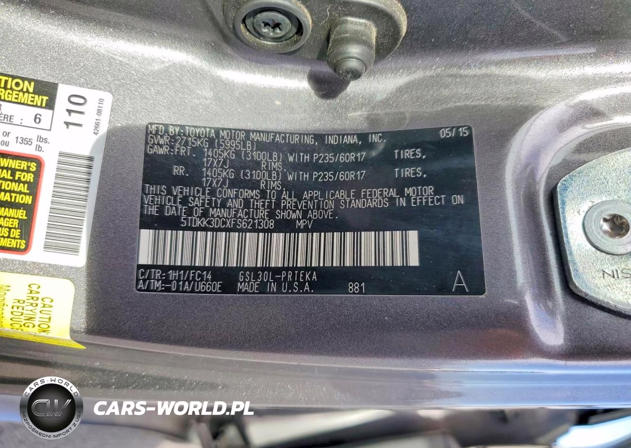 2015 Toyota Sienna Le VIN:5TDKK3DCXFS621308 - 14
